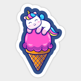Cute Unicorn On Ice Cream Cone Cartoon Sticker
